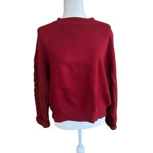 Zara Knit Maroon Red Sweater with Cable Knit Sleeves Size Medium